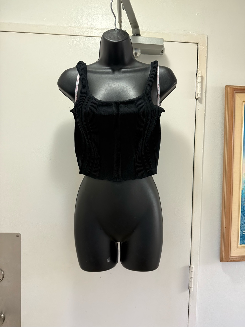 Guess corset style Black Ribbed Cropped Tank Top